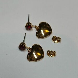 Avon birthstone heart drop earrings gold tone and simulated ruby